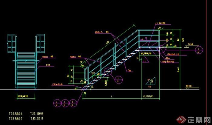 建筑构件钢梯与平台栏杆设计cad施工图