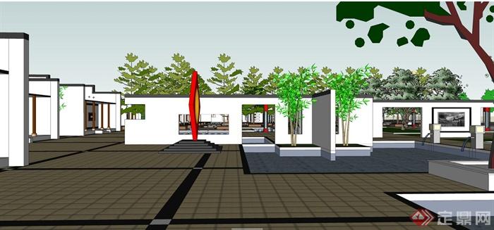 现代中式风格商业广场景观模型方案图