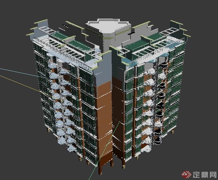 九层住宅楼建筑设计max模型