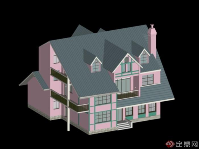 三层粉色别墅建筑设计3dmax模型