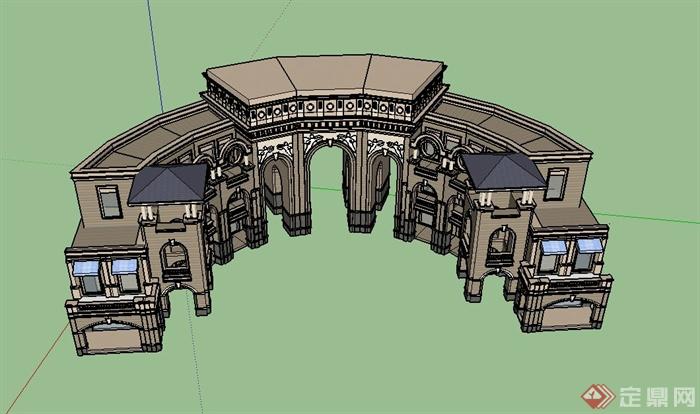 某欧式住宅小区弧形大门设计su模型