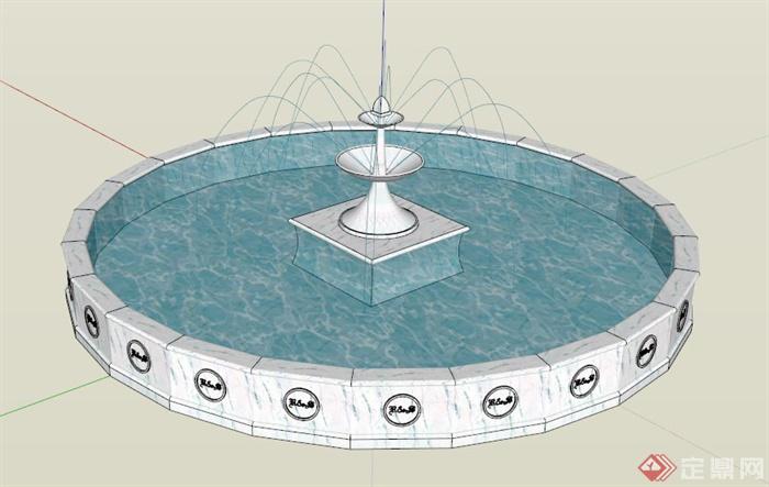 现代圆形喷泉池设计su模型