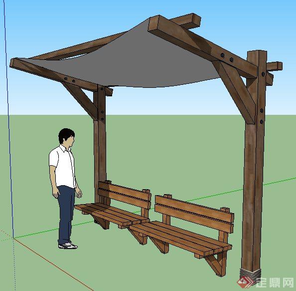 现代风格休息凉棚su模型