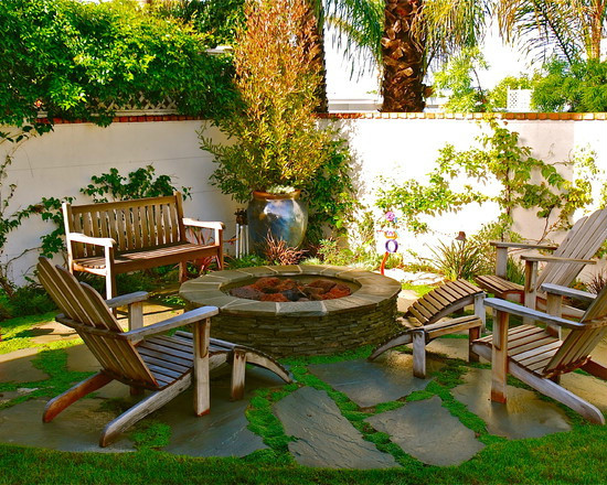 别墅庭院设计-景观水池躺椅汀步围墙座椅-设计