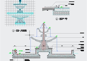 园林景观喷泉水景设计cad图,该图纸内容有平面图,立面