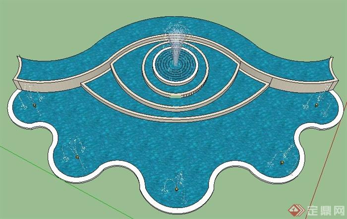 现代简约风格喷泉水池su模型