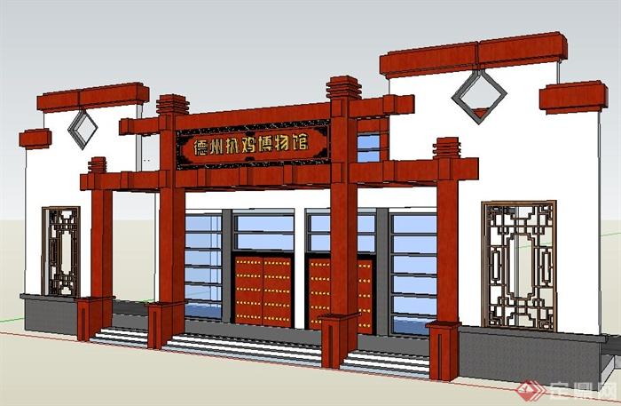 现代中式博物馆大门设计su模型