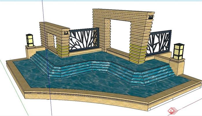 某新古典风格景观叠水池su模型