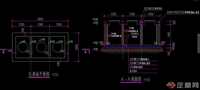 tank design cad drawings] 化粪池设计cad施工图,包含了平剖面图