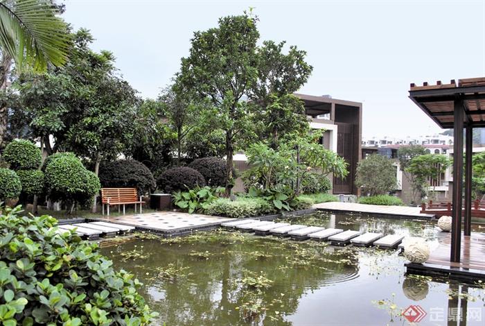 欧式风格住宅景观-庭院景观水池预制块汀步地