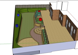 某建筑庭院花园设计SU(草图大师)模型素材