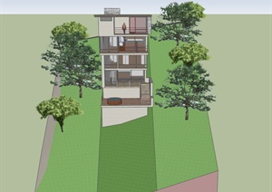 某现代梯形住宅建筑景观设计SU(草图大师)模型