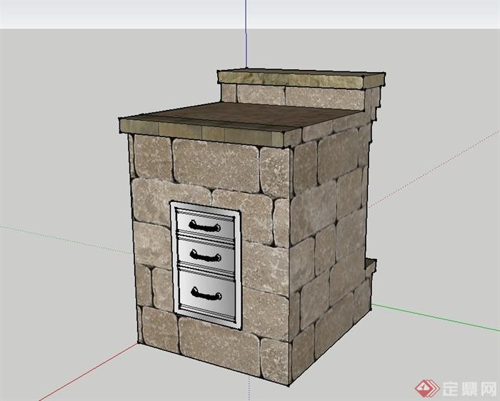 某花园厨房储物柜设计SU模型(1)