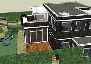 某现代二层别墅建筑设计SU(草图大师)模型