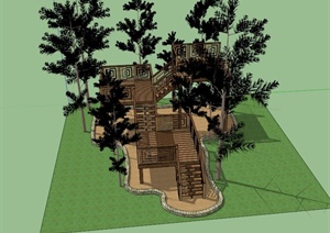 某公园景观木质观景平台SU(草图大师)模型