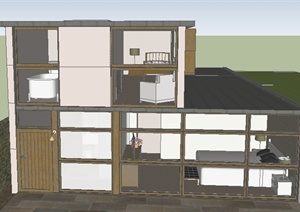 某现代半玻璃住宅建筑设计SU(草图大师)模型