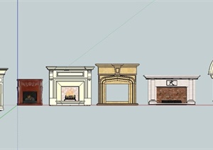 五个壁炉和一道窗子设计SU(草图大师)模型