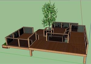 某园林景观节点木制观景平台SU(草图大师)模型