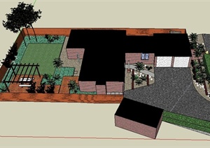 某单层住宅外庭院花园景观SU(草图大师)模型