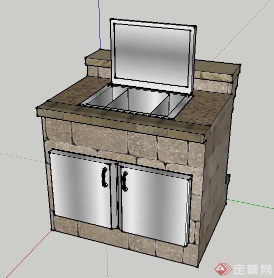 某景观节点室外厨房冰块箱SU模型(1)