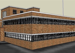 某二层砖砌食堂建筑设计SU(草图大师)模型