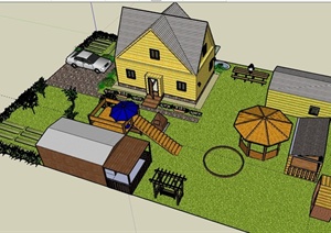 某别墅和庭院设计详细SU(草图大师)模型