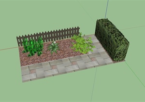 某围栏、花池和景墙组合设计SU(草图大师)模型