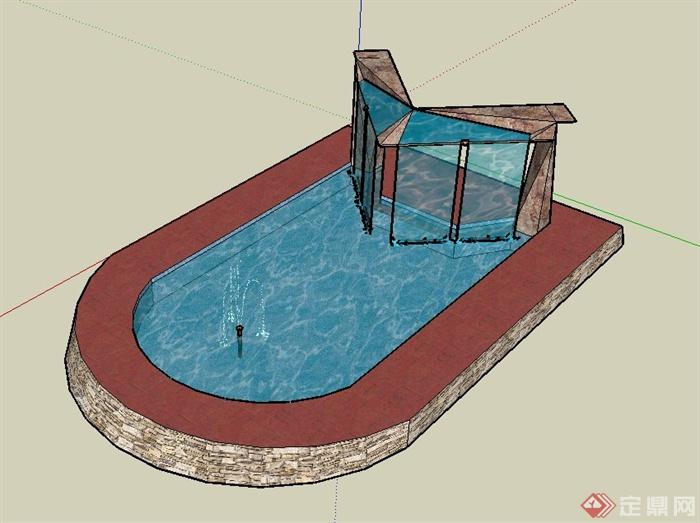 某水池景观设计SU精细模型(1)