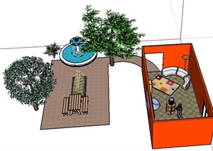 某现代单身住宅花园景观SU(草图大师)模型（带室内）