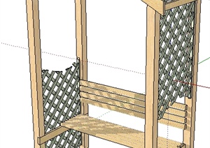 某现代园林景观木制花架座椅组合SU(草图大师)模型