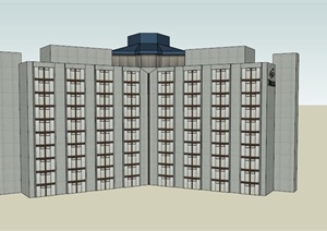 某美式三角形商务酒店建筑设计SU(草图大师)模型