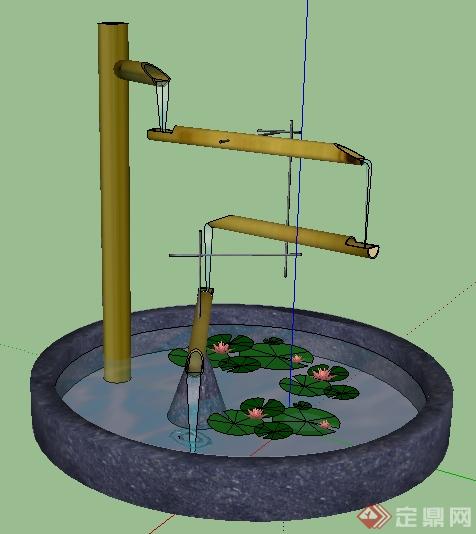 某园林景观节点小竹跌水景观水池SU模型(1)