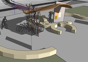 某现代自行车停放处以及钢结构桥梁SU(草图大师)模型