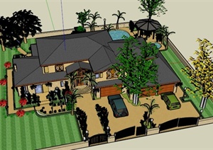 某现代别墅庭院景观设计SU(草图大师)模型