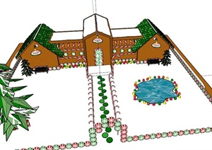 某欧式圣诞节住宅庭院景观设计SU(草图大师)模型