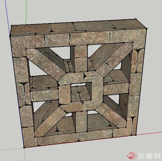 一块米字格方形砖块SU模型(1)