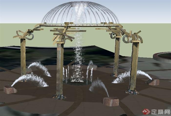 某现代艺术造型喷泉设计SU模型(1)