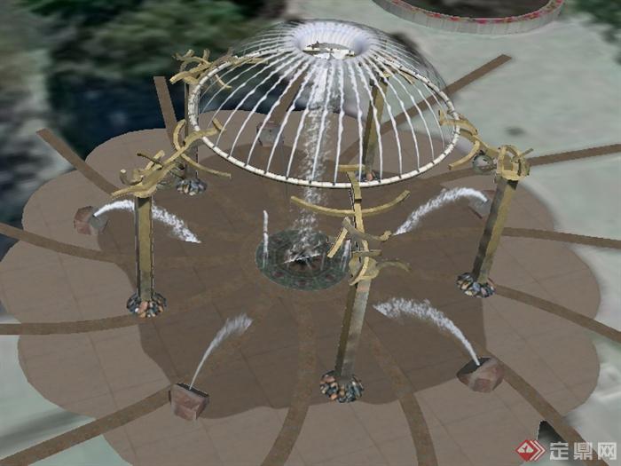 某现代艺术造型喷泉设计SU模型(2)