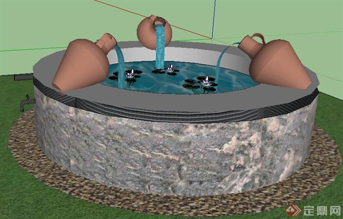 某现代圆形水瓶喷泉设计SU模型(1)