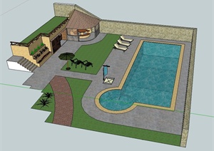 某庭院泳池景观设计SU(草图大师)模型
