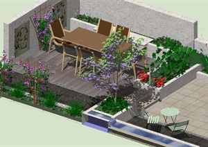 某现代某住宅外庭院花园景观设计SU(草图大师)模型