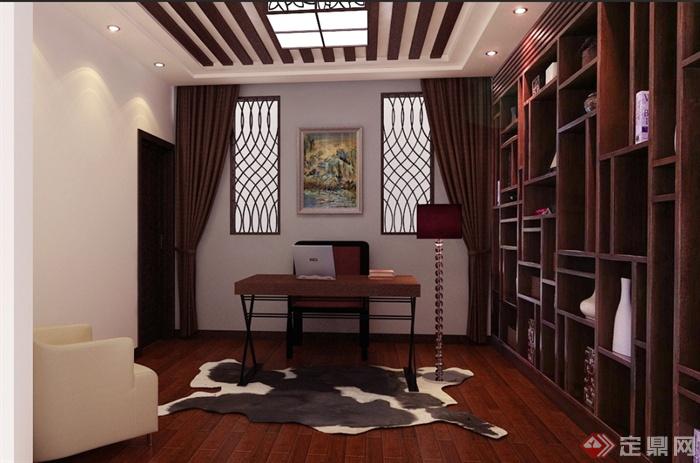 某现代中式三层别墅室内装饰设计施工图纸（含效果图）(2)