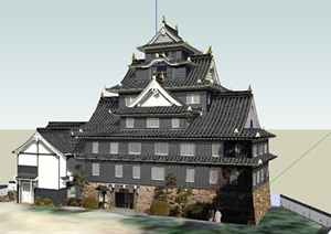 某日本风格寺庙建筑设计SU(草图大师)模型