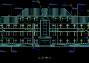 某现代四层办公楼（顶层含坡屋顶）建筑设计施工图CAD格式