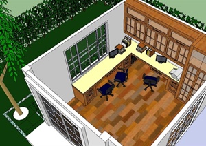 某住宅空间书房室内设计SU(草图大师)模型
