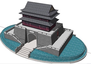 某古典中式安定楼建筑设计SU(草图大师)模型