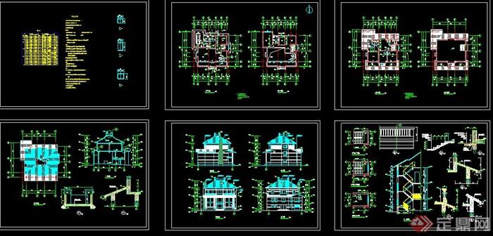 某现代两层别墅建筑设计施工CAD图(2)