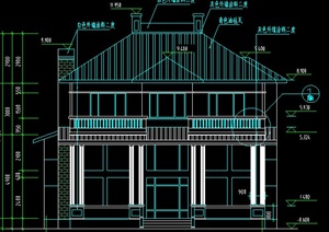 某现代两层别墅建筑设计施工CAD图