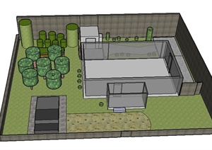 某居住建筑外庭院花园景观设计SU(草图大师)模型