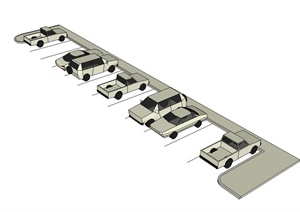 多个停车位及节点设计SU(草图大师)模型素材